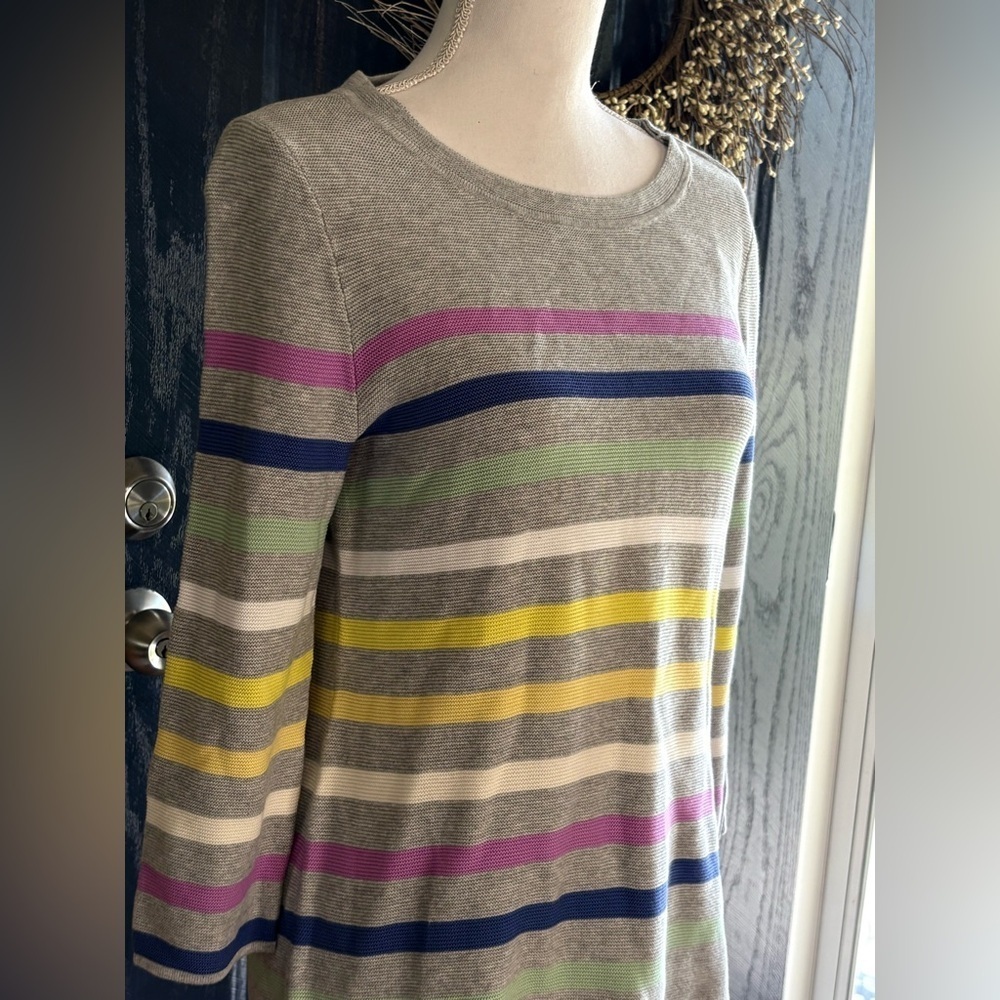 Talbots Gray Sweater Colorful Stripes Faux Buttoned Sleeve Women's Small NWT - Picture 4 of 11
